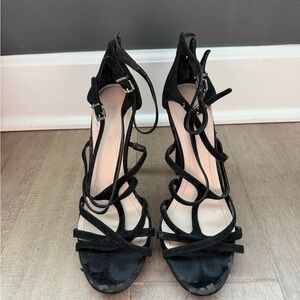BCBG Black Strappy Heels with Zipper